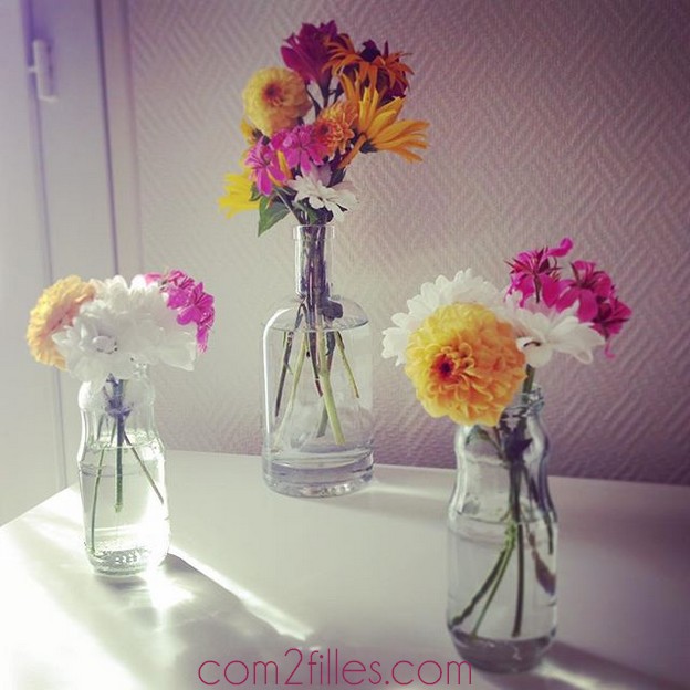 bouteilles en verre - vases - fleurs