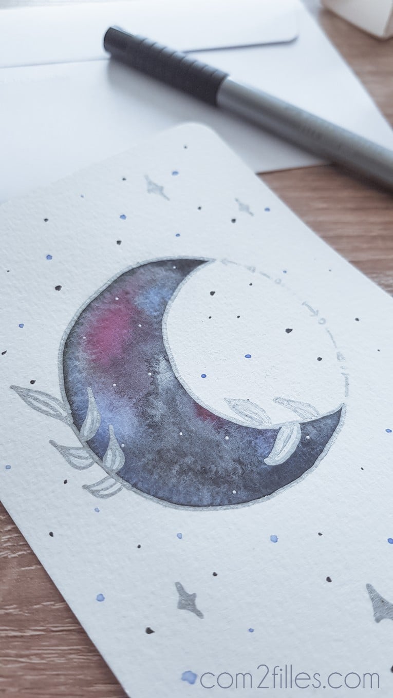 carte - aquarelle - lune